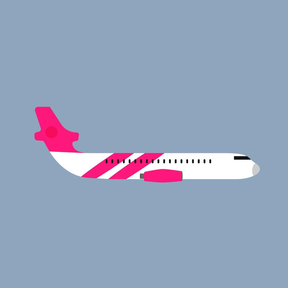 Airplane flight transportation travel vehicle side view. Flat vector commercial illustration