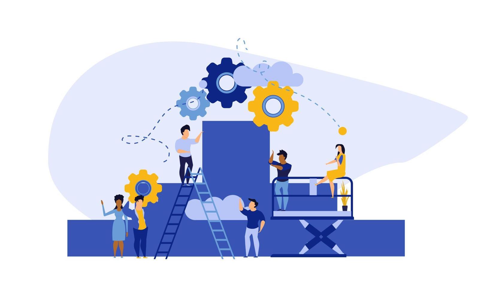 Achievement target career challenge vector flat illustration. People kpi walking steps to direction. Job journey business success leader ambition. Goal progress up climbing performance banner