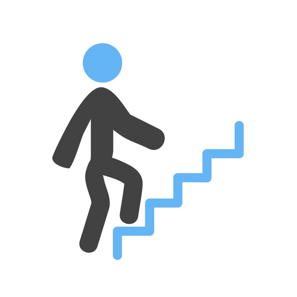 persona subiendo escaleras glifo icono azul y negro vector