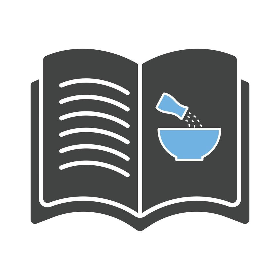 libro de cocina glifo icono azul y negro vector
