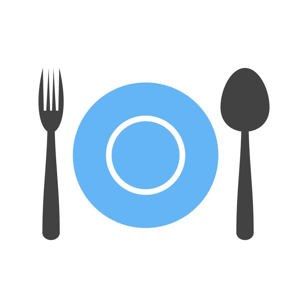 plato de cena glifo icono azul y negro vector