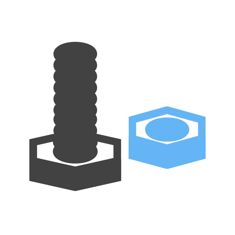 Nut and Bolt Glyph Blue and Black Icon vector