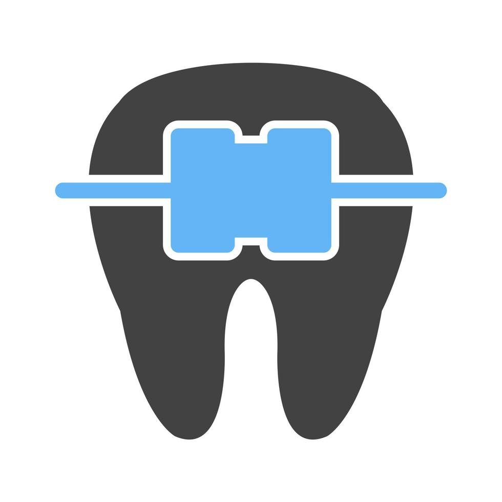 Tooth with Braces Glyph Blue and Black Icon vector