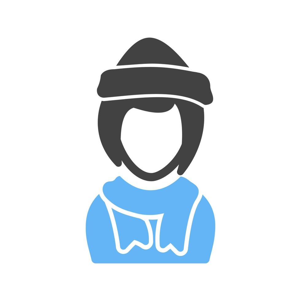 Girl in Winter Cap Glyph Blue and Black Icon vector