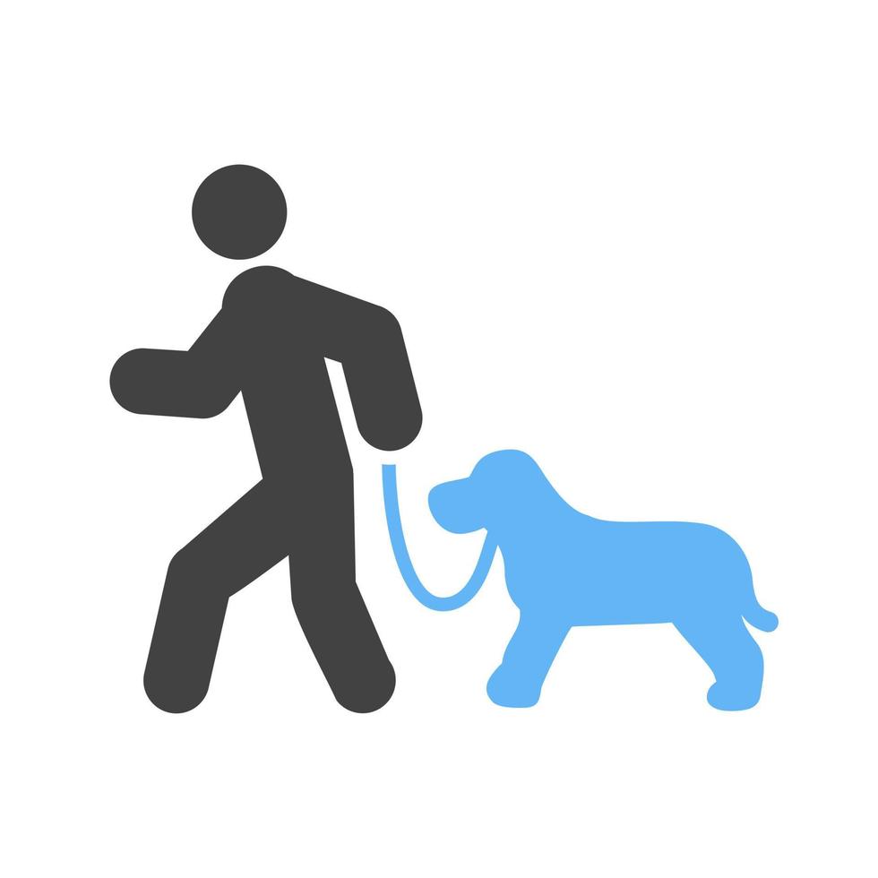 perro caminando glifo icono azul y negro vector