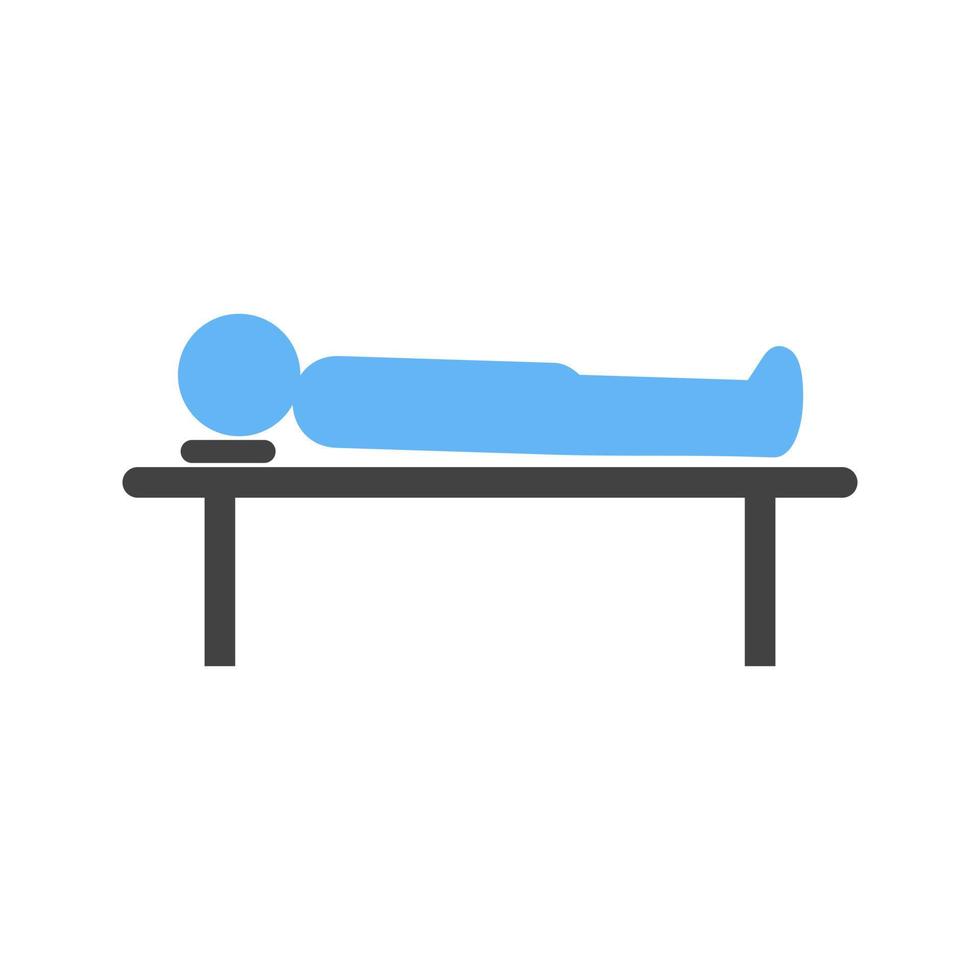 cuerpo acostado sobre la mesa glifo icono azul y negro vector