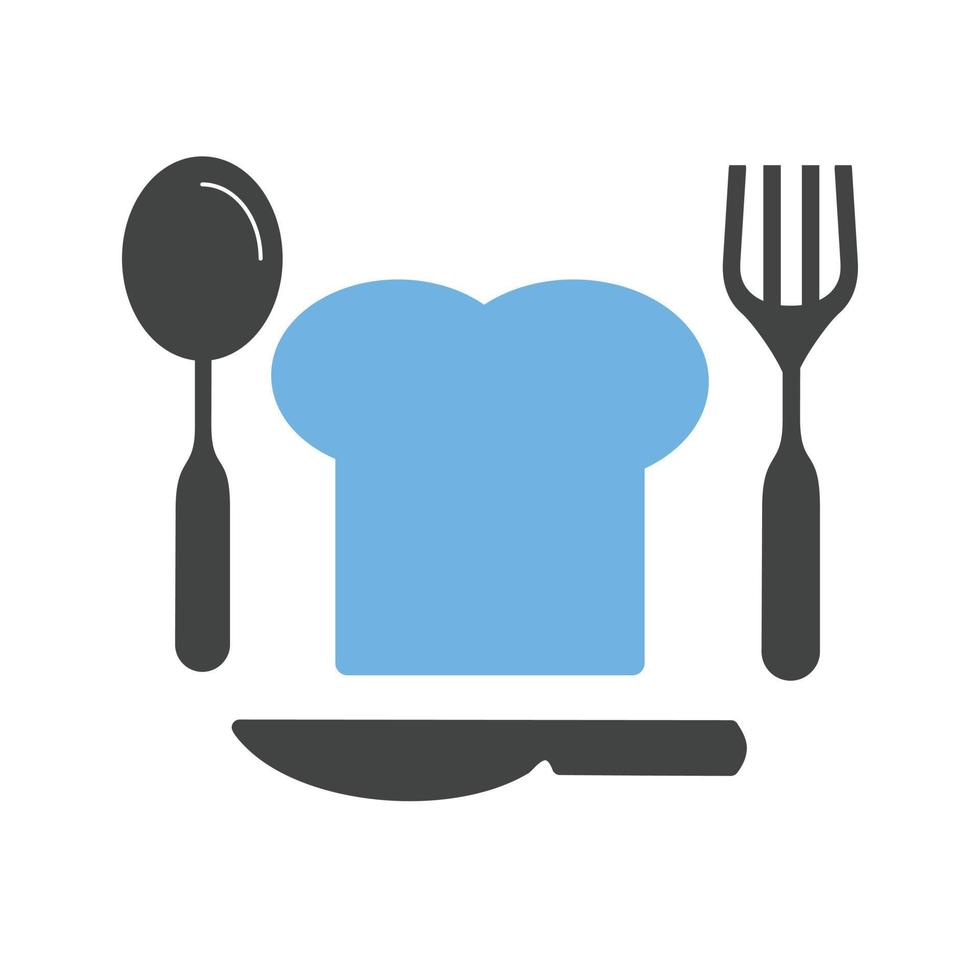 Chef Hat and Cutlery Glyph Blue and Black Icon vector