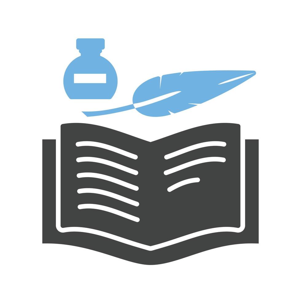 Quill and Book Glyph Blue and Black Icon vector