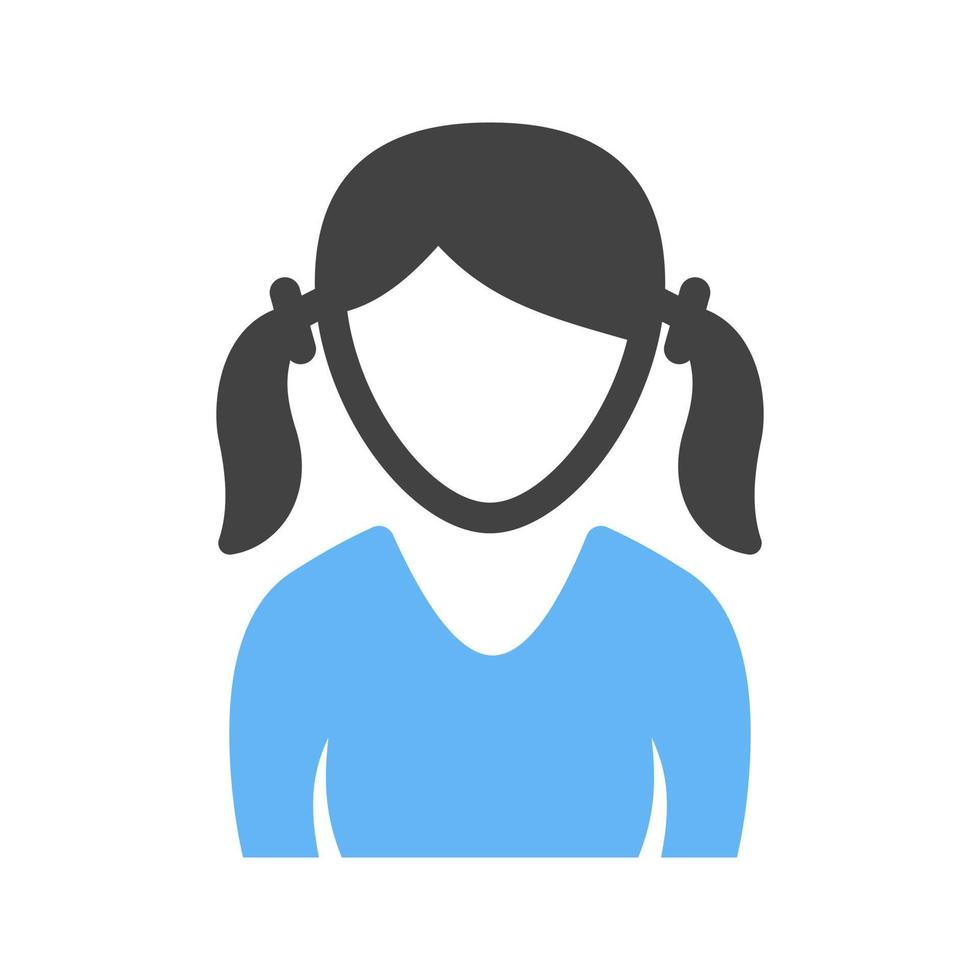 Girl in Two Ponytails Glyph Blue and Black Icon vector