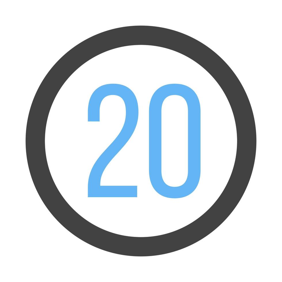 límite de velocidad 20 glifo icono azul y negro vector