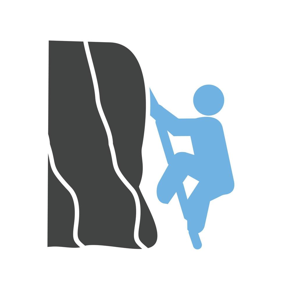 escalada de montaña glifo icono azul y negro vector