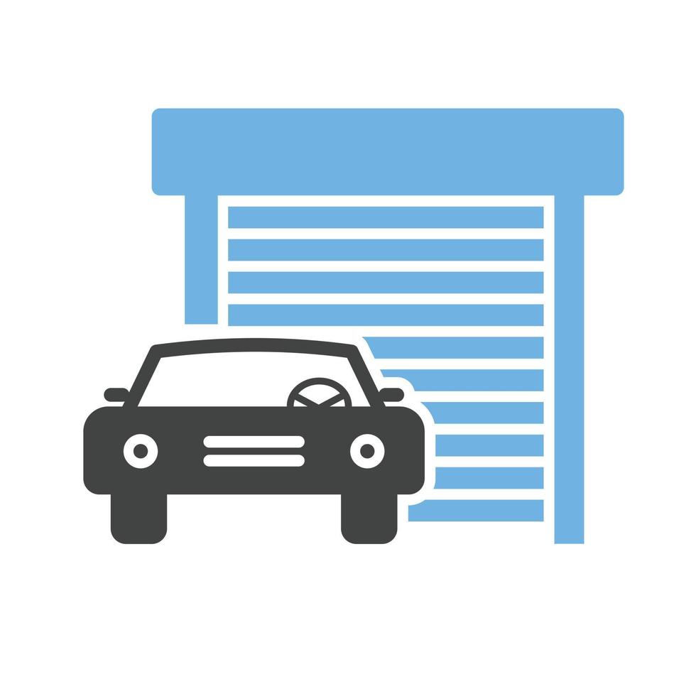 Car infront of Garage Glyph Blue and Black Icon vector