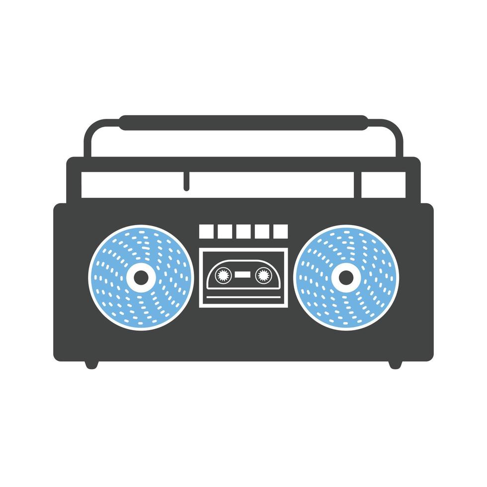 Casette Player Glyph Blue and Black Icon vector