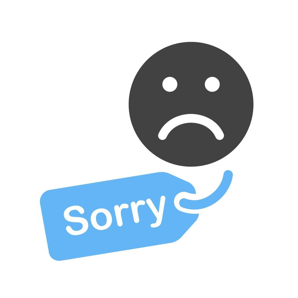 etiqueta de disculpa glifo icono azul y negro vector