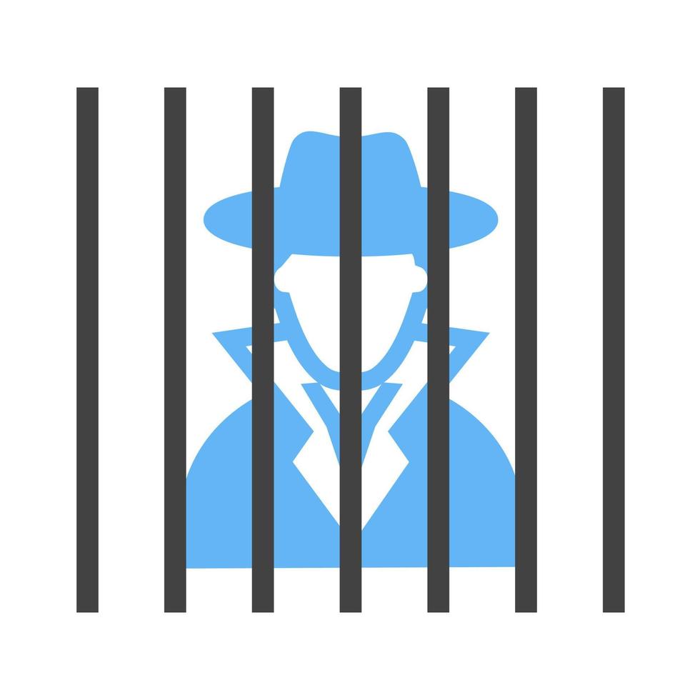 Criminal behind bars Glyph Blue and Black Icon vector