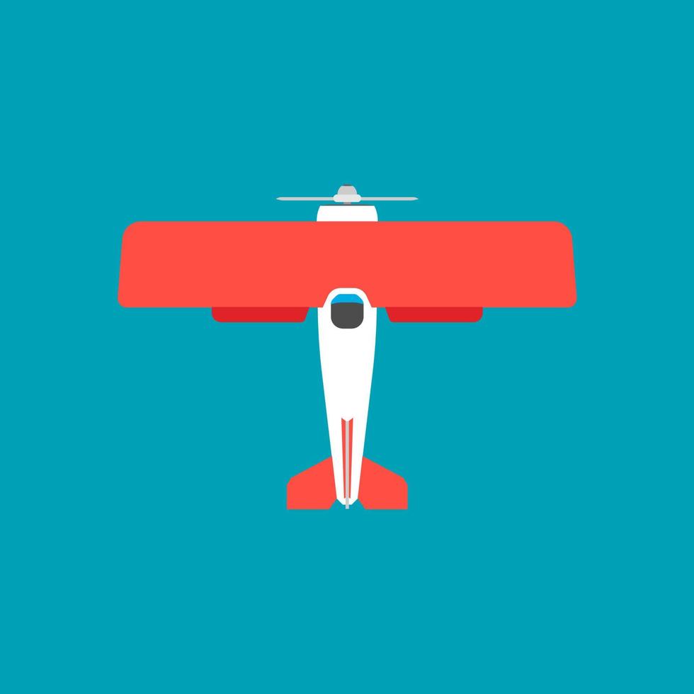 Biplane red top view vector icon transportation. Engine wing vehicle adventure plane concept. Vntage illustration