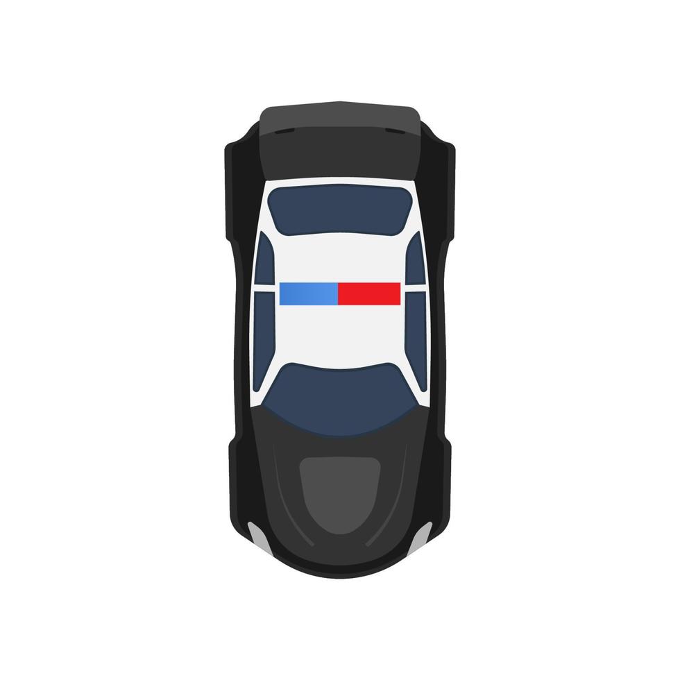 ilustración de vehículo de icono de vector de vista superior de coche de policía. automóvil de policía de patrulla de transporte en blanco y negro aislado con luz de emergencia de sirena. Diseño de sheriff de delitos de seguridad de ley de automóviles. camión de guardia