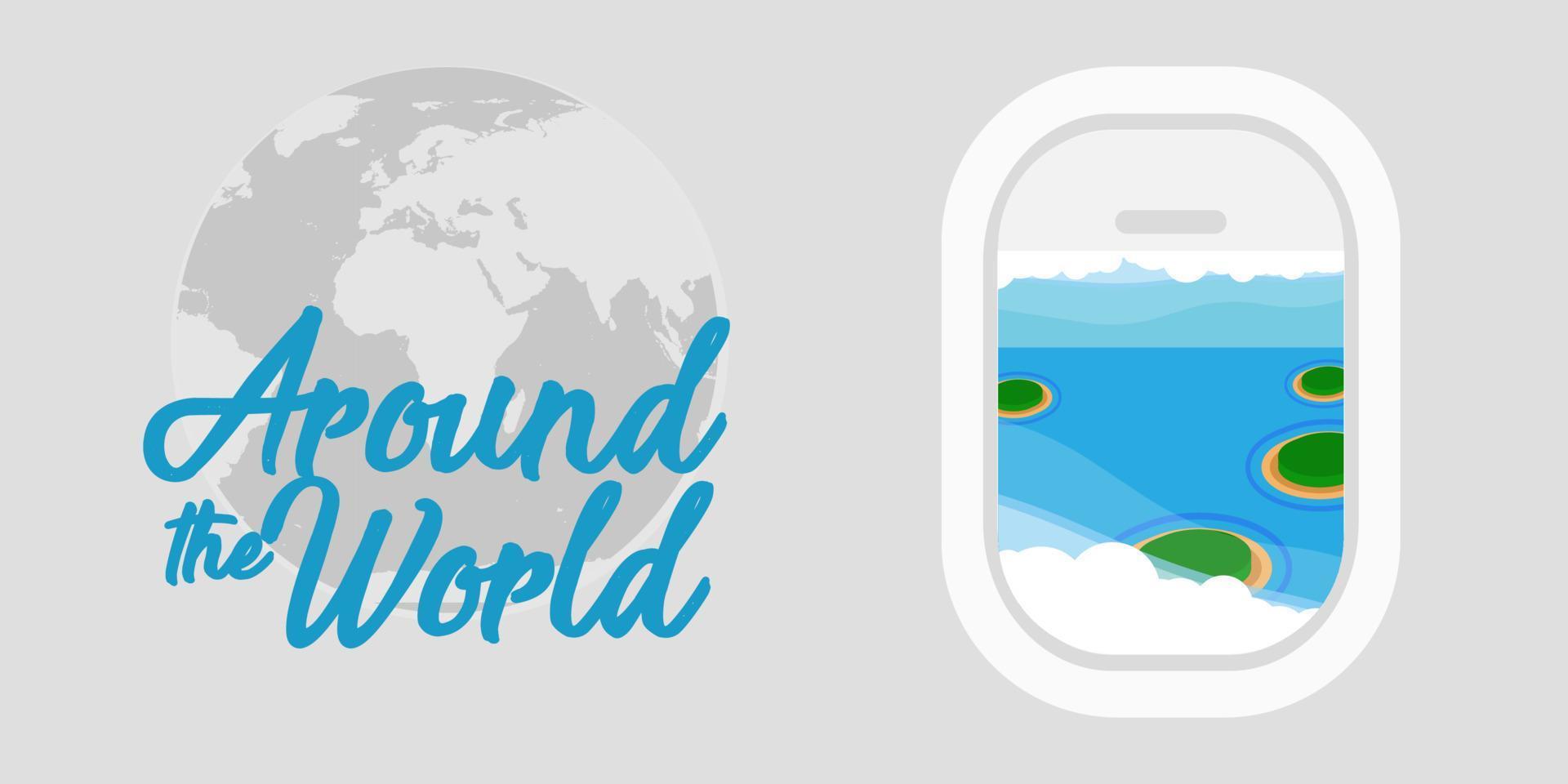 Around the World vector travel illustration background. Airplane global tour holiday vacation trip banner. Cruise adventure summer journey recreation dream. Business plane