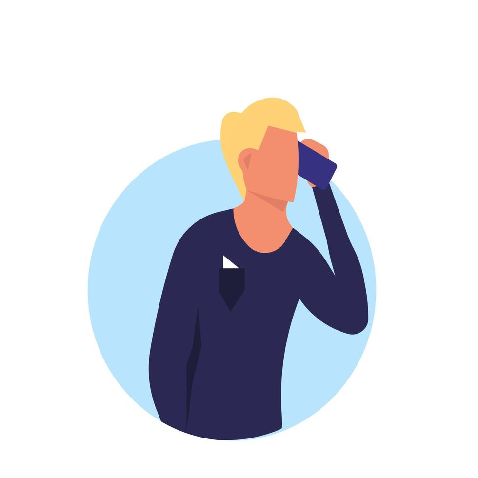 Man with phone vector illustration technology icon. Business mobile and communication character male. Businessman call on device and talking network. Work cellphone and happy conversation human