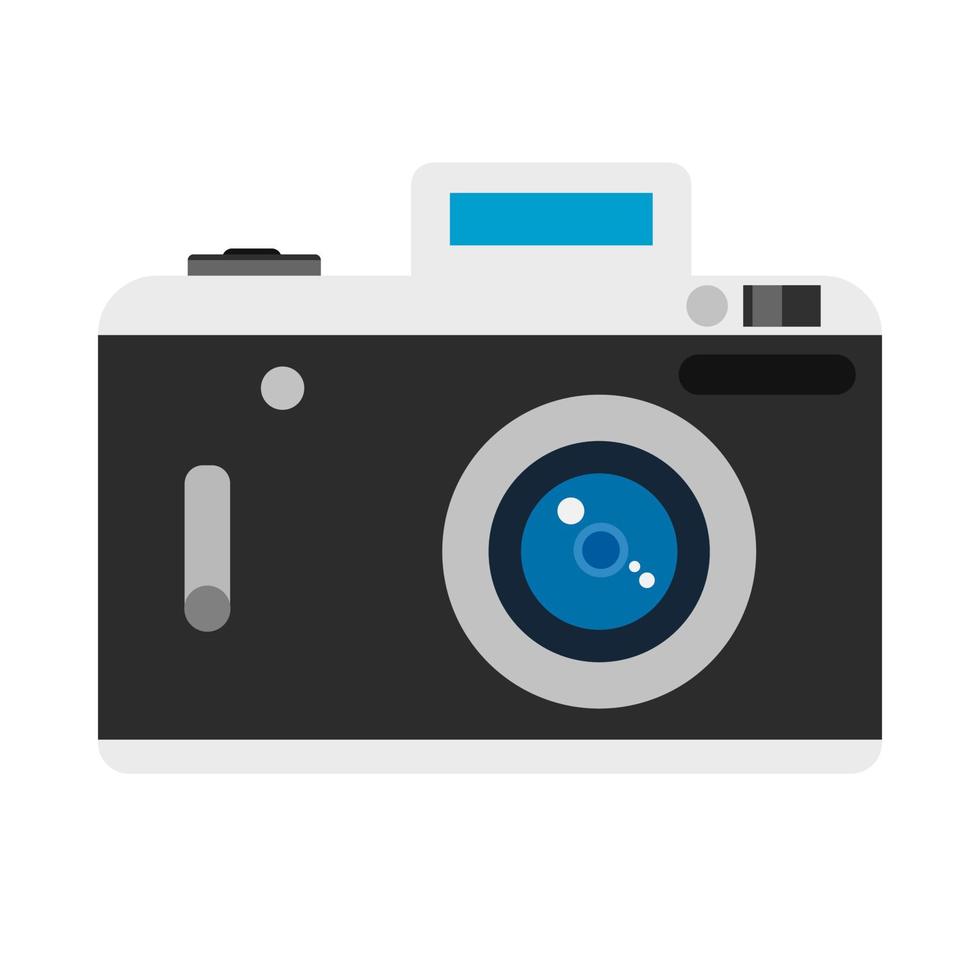 Photo camera front view photography sign. Flat vector device icon