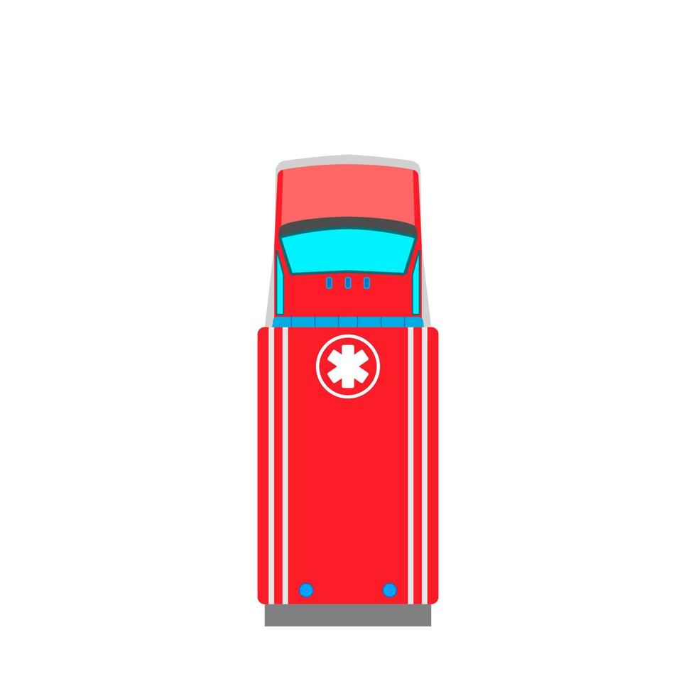 Ambulance van flat vector top view. Help emergency auto red transportation rescue
