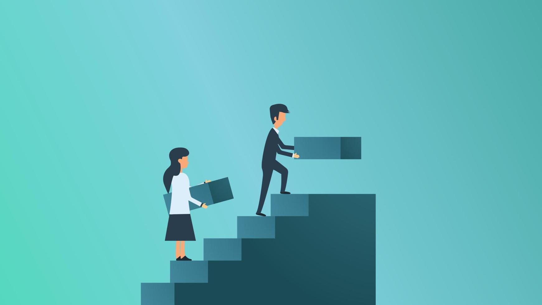 Business growth vector concept illustration. Man and woman mission ambition success finance profit. Progress direction leadership background. Teamwork increase upward career challenge. Solution grow