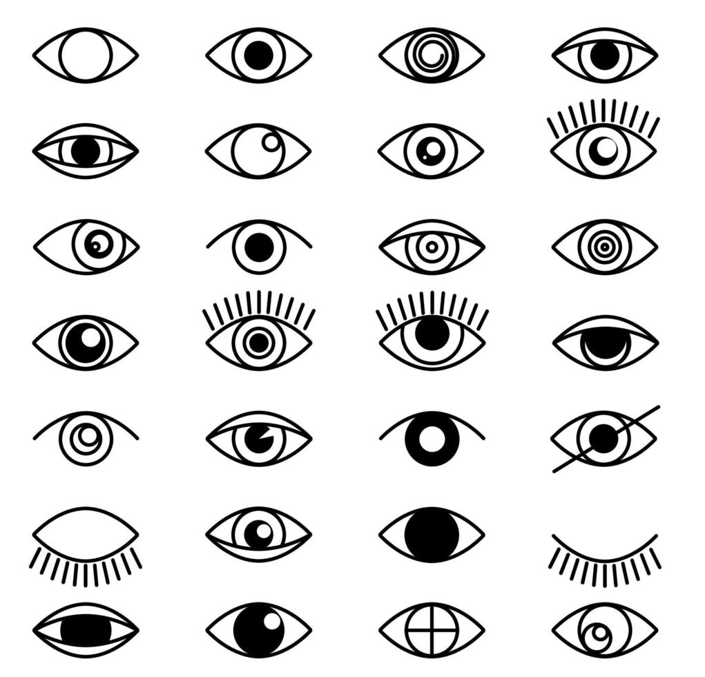 Eye outline set icons. Close and open eyes shapes with lashes. Line optical vision signs in line style. Collection black shapes supervision and searching eyeball vector illustration