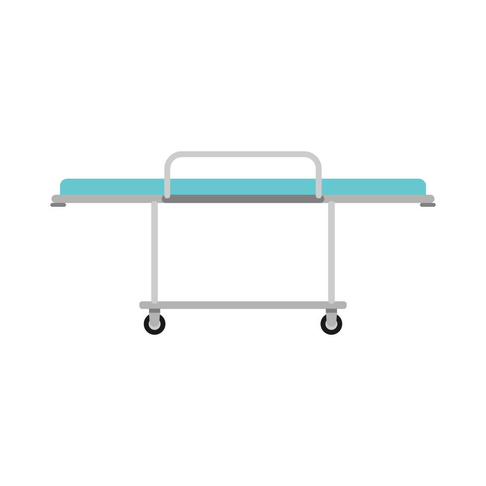 icono de vector de cama de carro de camilla de hospital. equipo de ambulancia camilla clínica. transporte de dibujos animados de rueda enferma plana