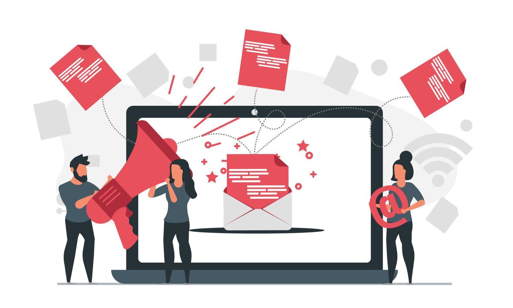 Email campaign business marketing technology strategy. People send email newsletter message to promotion global. Online business campaign vector illustration