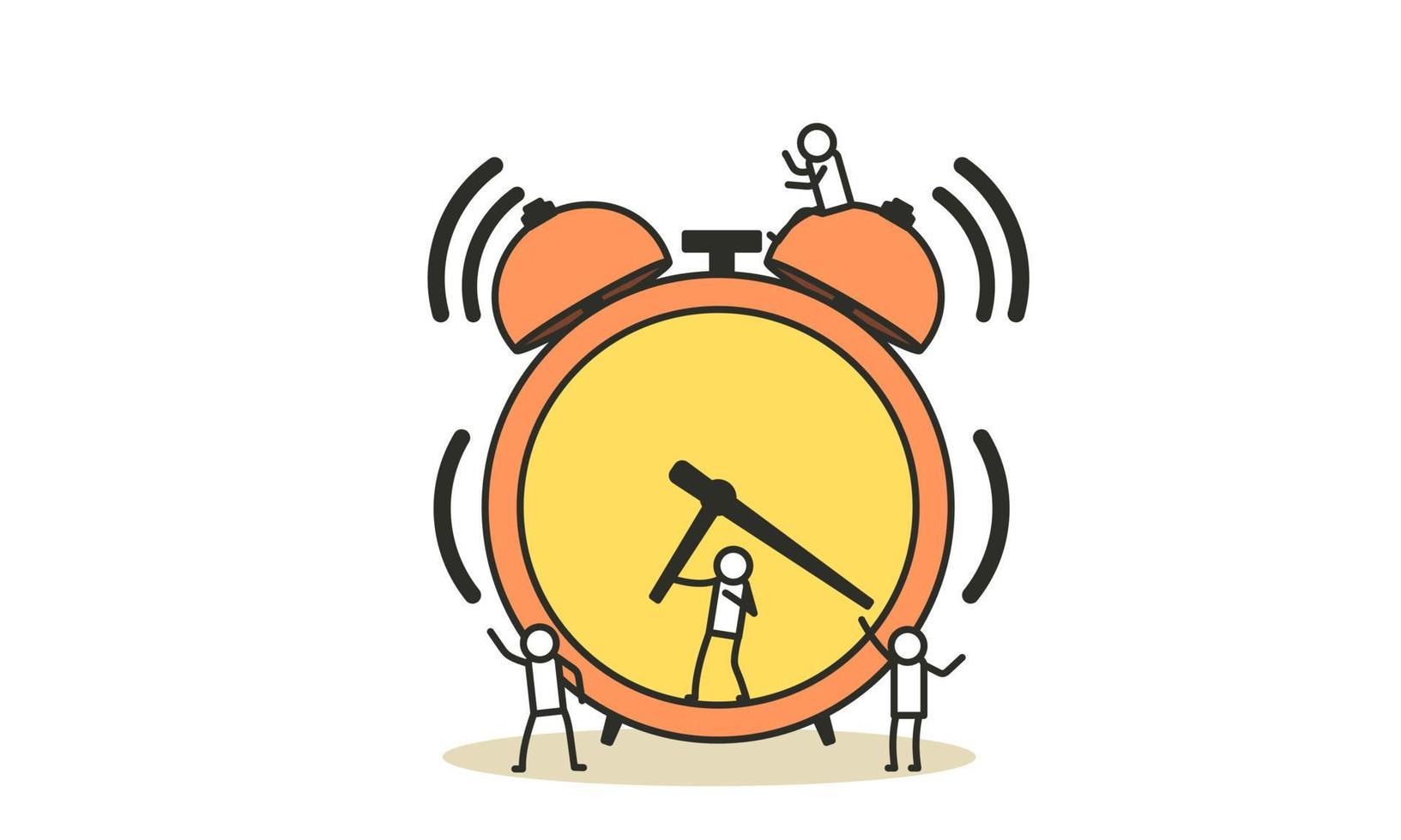 Morning time for business people work icon. Man and woman concept vector illustration flat office banner. Schedule planner date clock event. Deadline team alert bell problem network stress