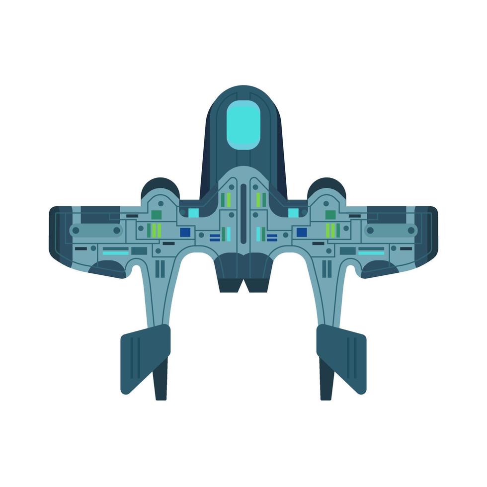 Space ship top view vector icon rocket technology shuttle. Cartoon future UFO galaxy cosmos. Fantasy alien orbit booster