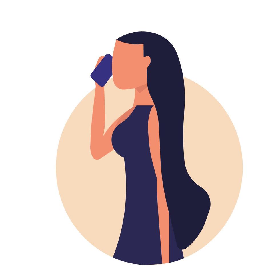 Woman with phone vector illustration technology icon. Business mobile and communication character female. Businesswoman call on device and talking network. Work cellphone and happy conversation human