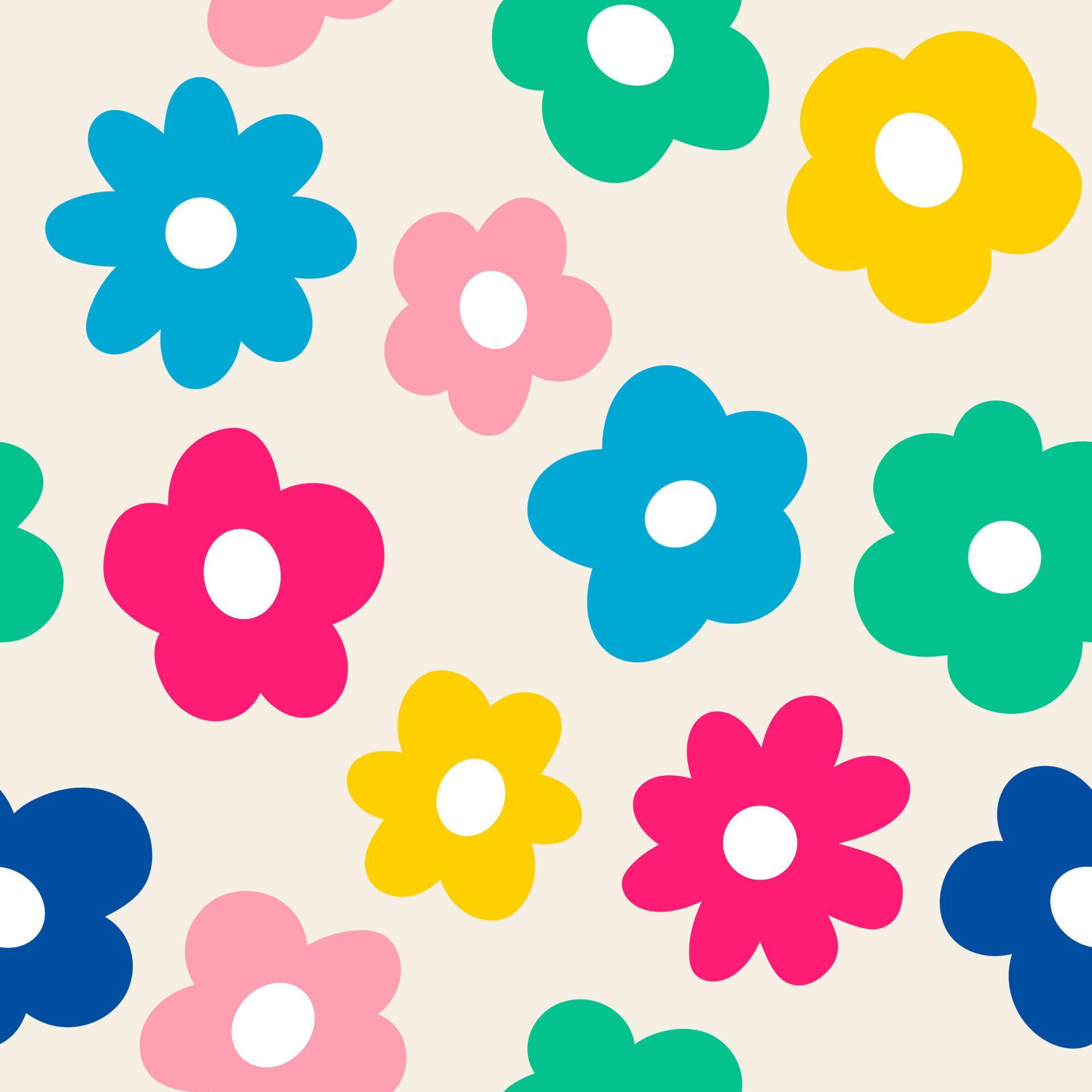 Abstract Colorful Flowers, Kids Seamless Pattern. Crayon Drawing Style ...