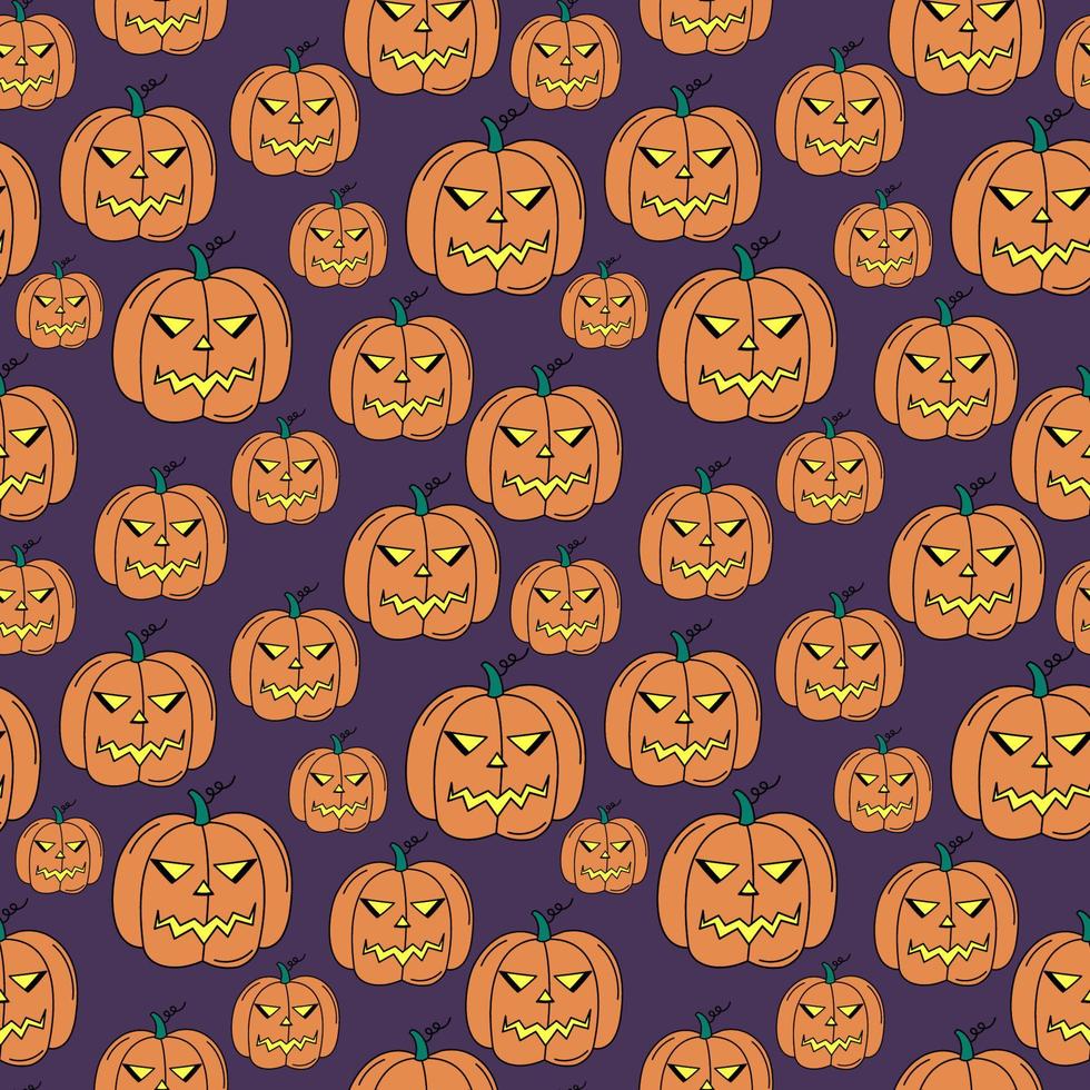 patrón de halloween garabatear linternas de calabaza. colorido fondo transparente con símbolos de vacaciones de otoño jack-o-lanterns. elementos dibujados a mano de halloween. ilustración vectorial vector