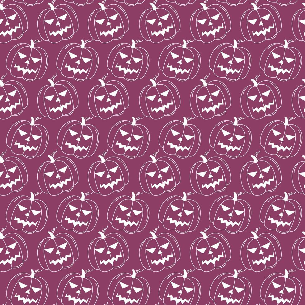 Halloween pattern. Doodle white pumpkins seamless background. Sketch jack-o-lanterns hand drawn elements. Halloween vector illustration