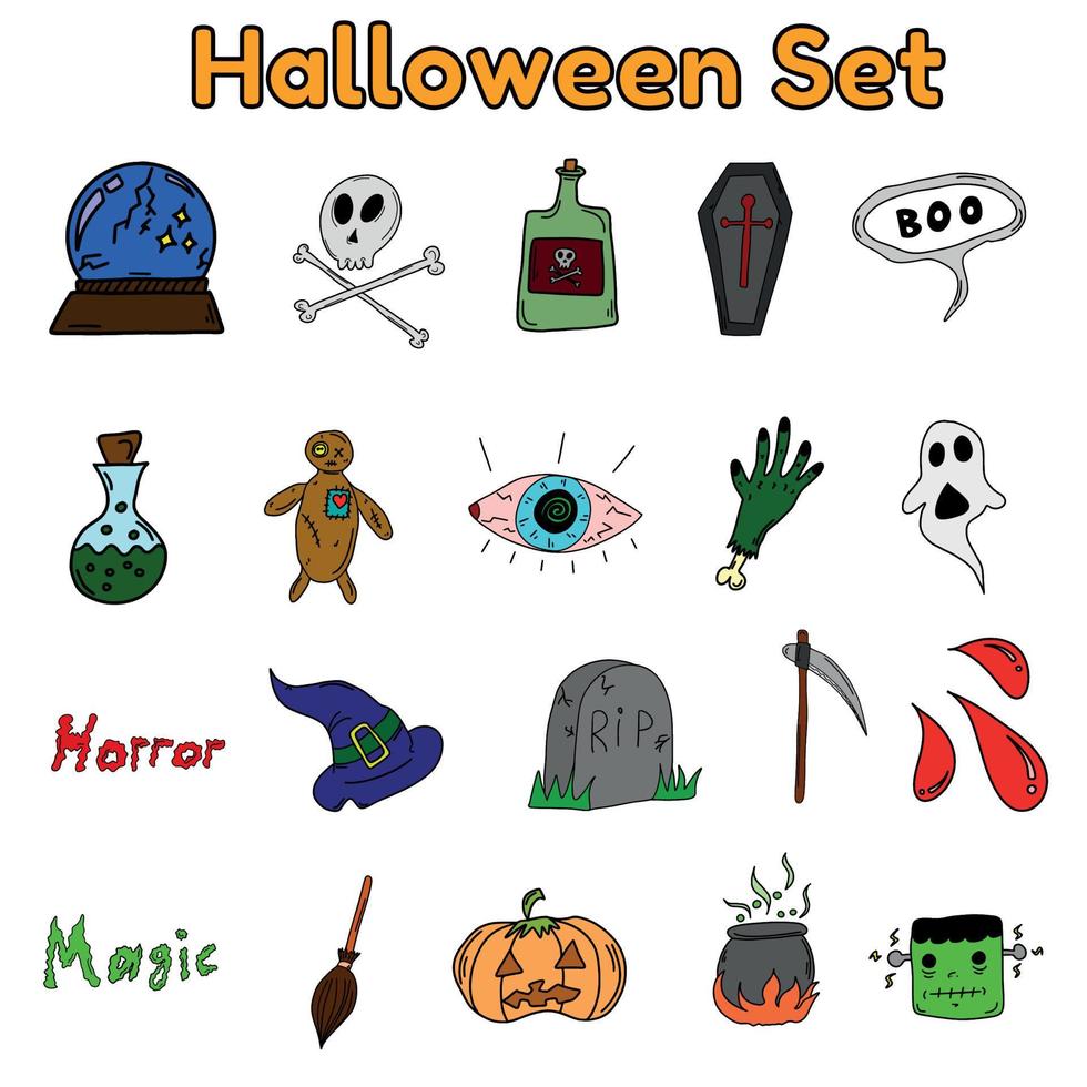 Doodle Cartoon Halloween Set vector