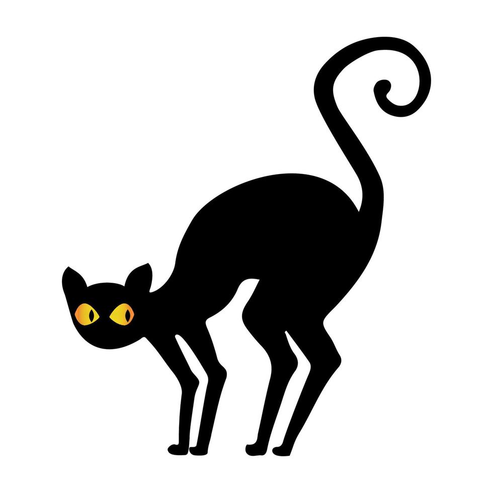 Witch cat illustration. Spooky Halloween cat silhouette vector