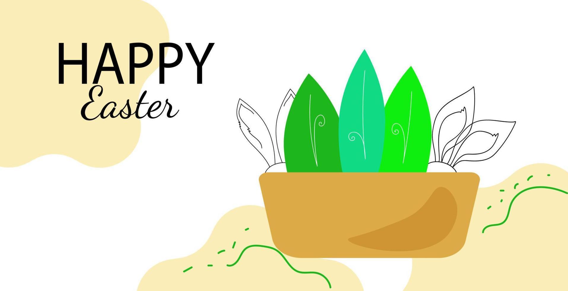 Easter sale banner, Doodle bunny ears, Vector illustration isolated on white background