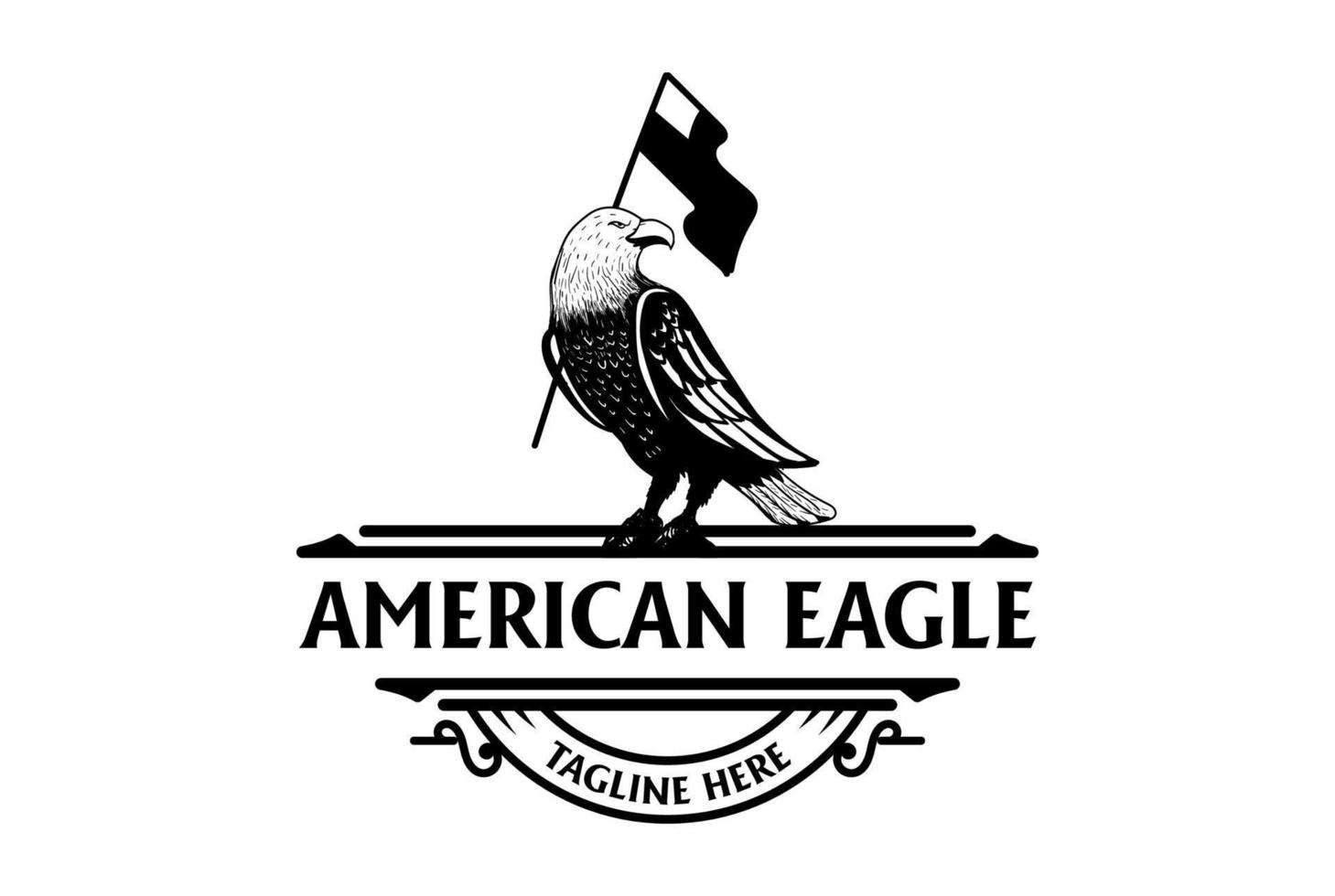 Retro Vintage American Eagle Falcon Hawk Bird with Flag Badge Emblem Logo Design vector
