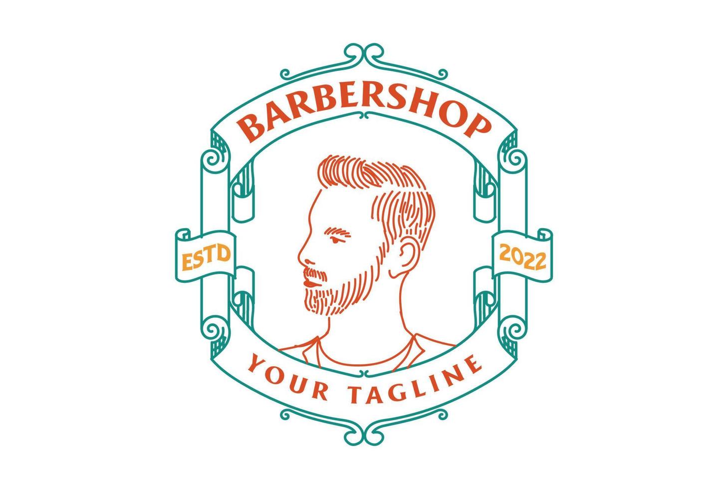 Retro Vintage Man Male Masculine Head for Barbershop Haircut Salon Style Badge Emblem Label Logo Design vector