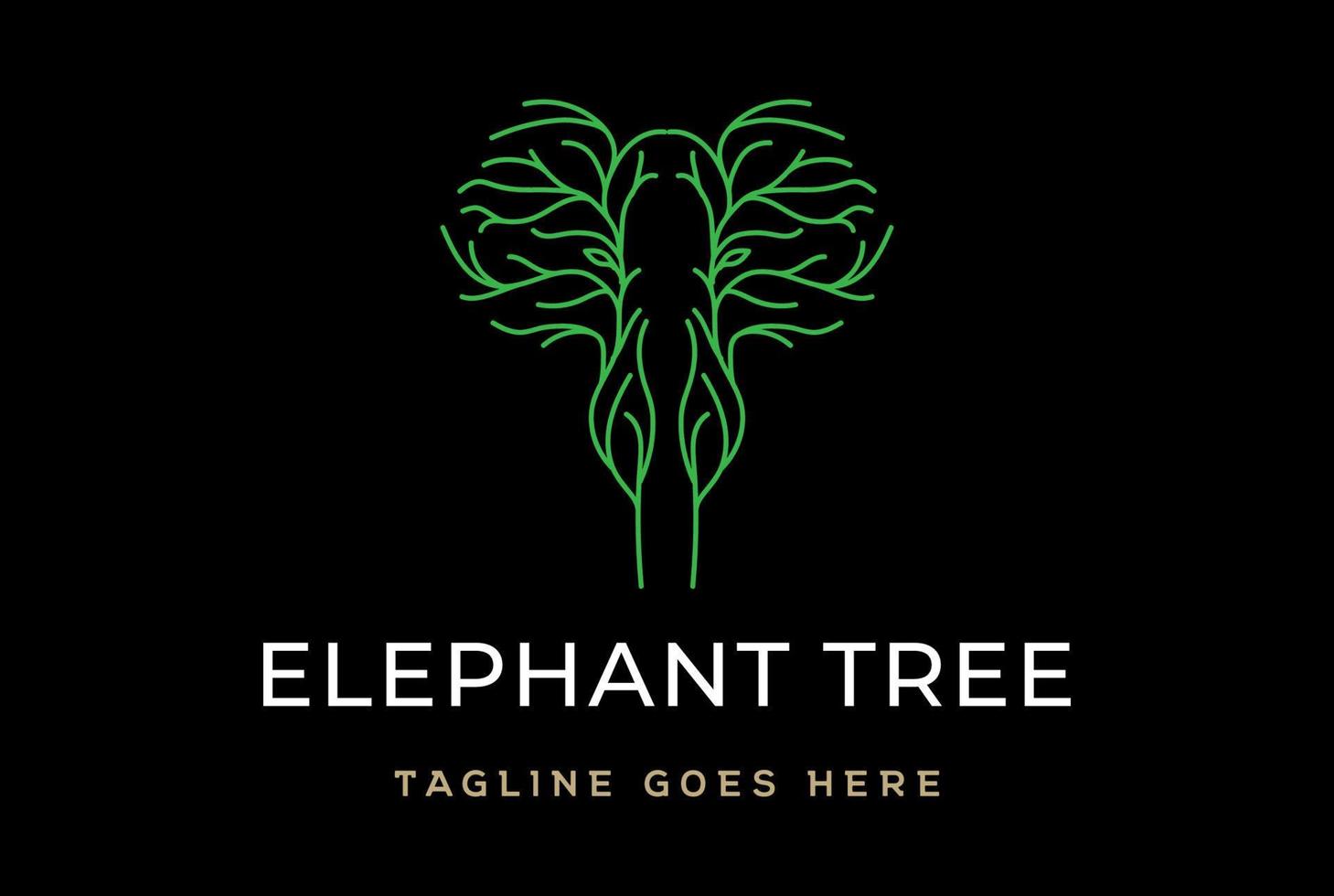 Simple Minimalist Elephant Head Face Tree Forest Logo Design Vector