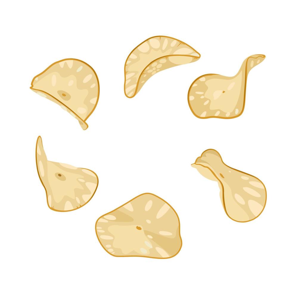 Vector illustration, cassava chips, snacks isolated on white background.