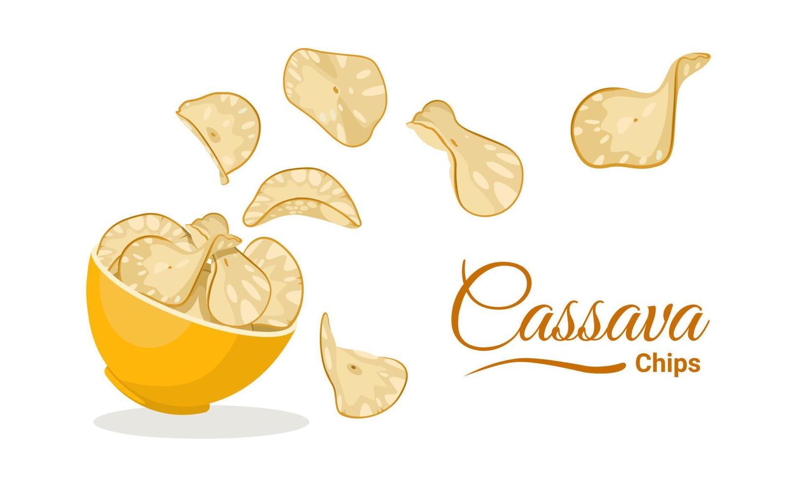 Vector illustration, cassava chips, snacks isolated on white background.