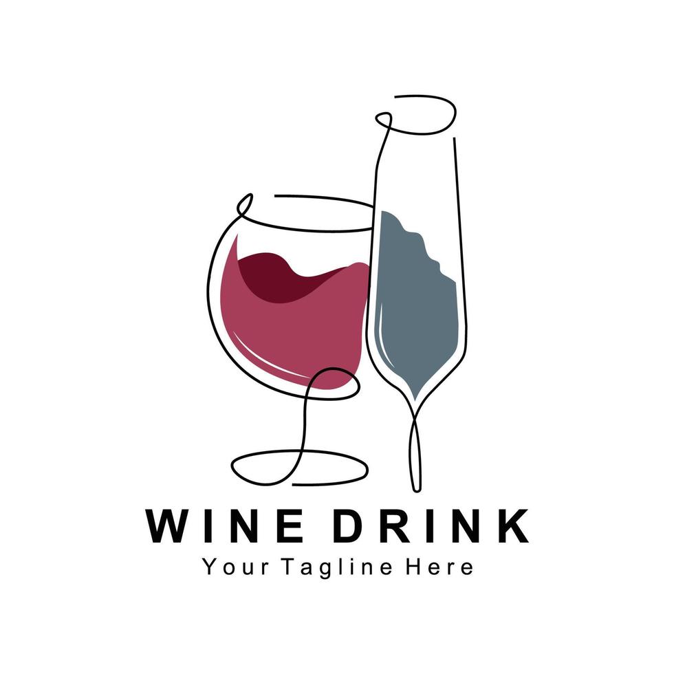 Beverage Wine Logo Design, Glass Illustration, Alcohol Drink Bottle, Company Product Vector