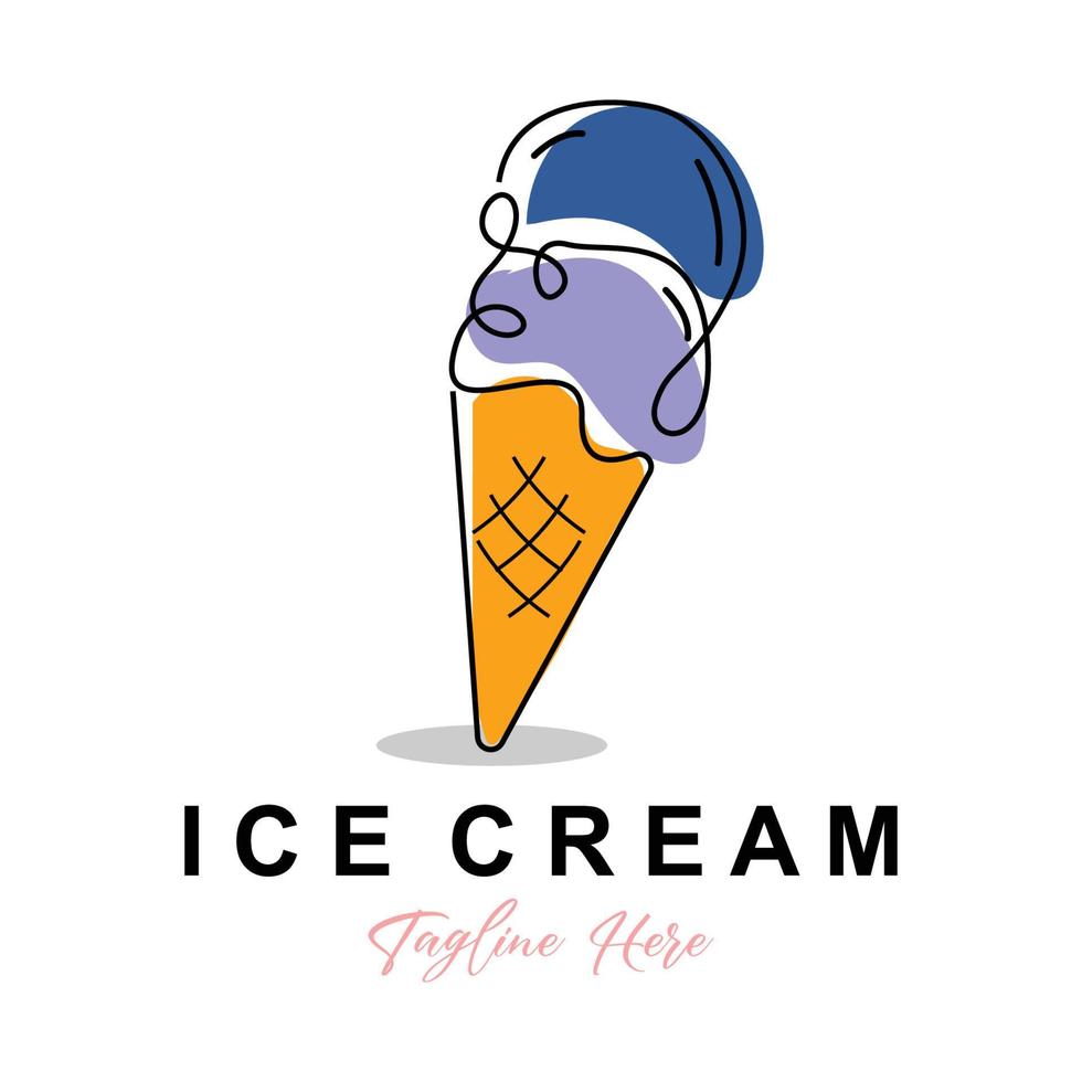 diseño de logotipo de helado, ilustración de alimentos fríos dulces frescos, vector favorito de los niños, marca de producto