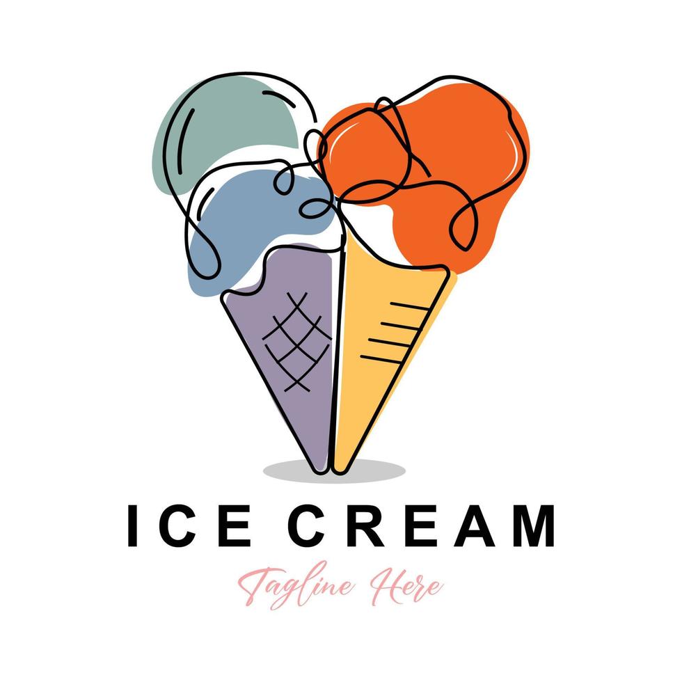 diseño de logotipo de helado, ilustración de alimentos fríos dulces frescos, vector favorito de los niños, marca de producto