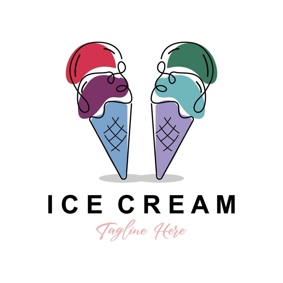 diseño de logotipo de helado, ilustración de alimentos fríos dulces frescos, vector favorito de los niños, marca de producto