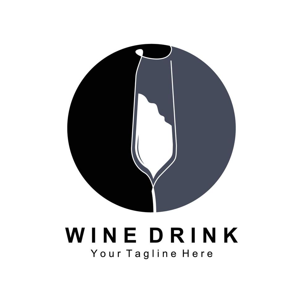 diseño de logotipo de vino de bebida, ilustración de vidrio, botella de bebida de alcohol, vector de producto de la empresa