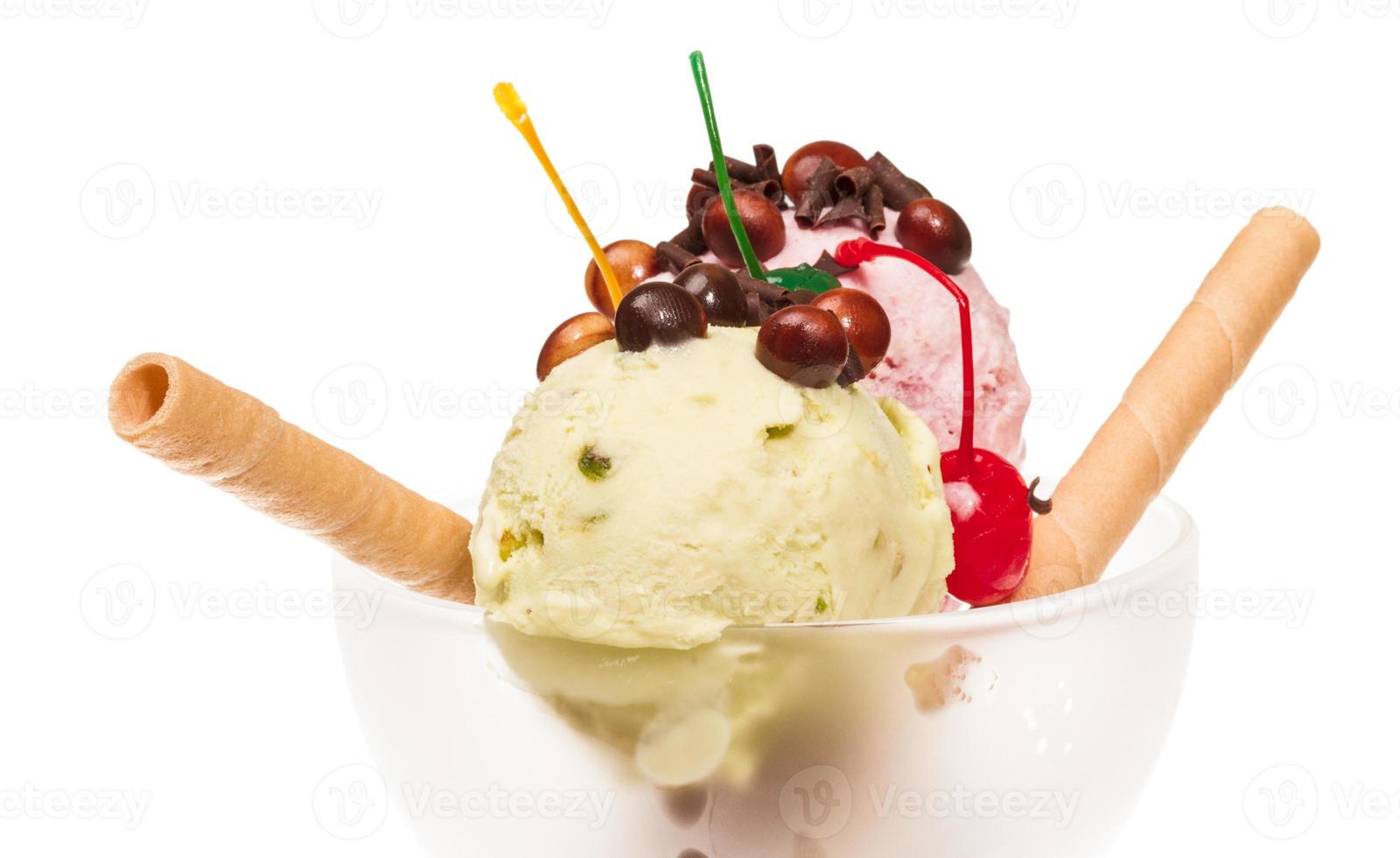 yogurt and chocolate ice cream in a bowl close up photo