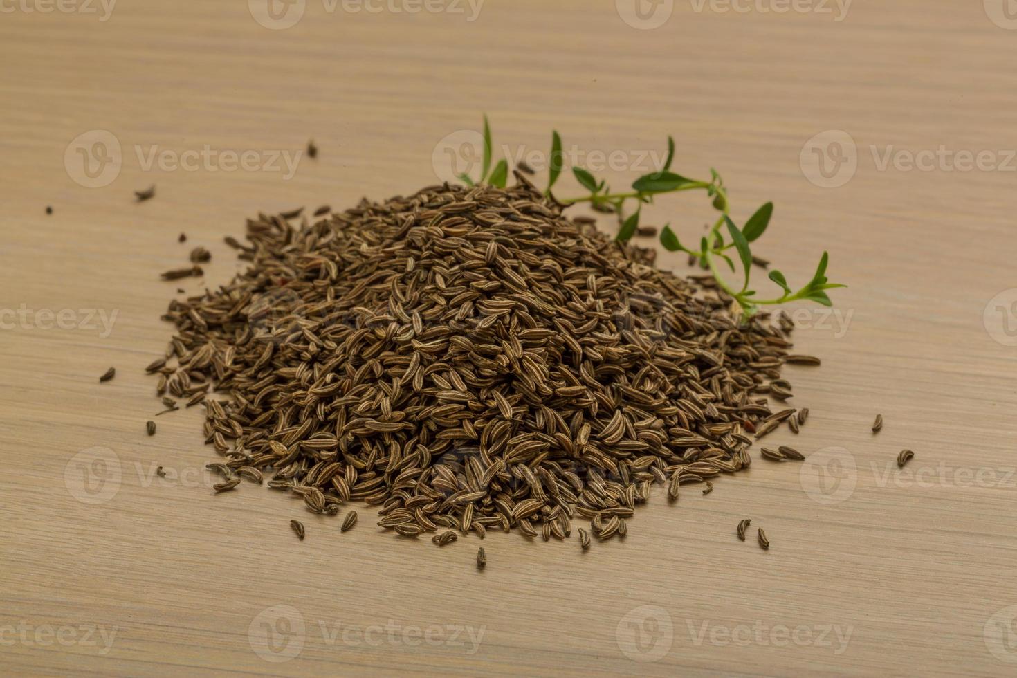 Caraway on wooden background photo